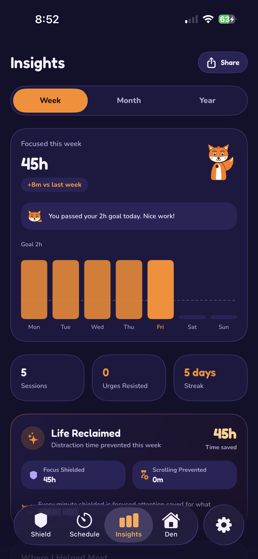 Weekly focus insights and streaks in Ember